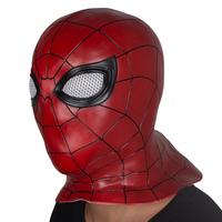 Máscara de látex roja de héroe de la web, de cabeza completa, base roja brillante, patrón de tela negra, orificios para los ojos de malla, superficie texturizada realista, suave, para fiestas.