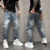 Jeans en denim déchiré à jambe large style rétro hip-hop ODM, taille mi-haute, en polyester, pour hommes, coupe ample