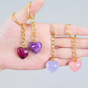 Bán buôn tinh thể tự nhiên hình trái tim Keychain Thạch Anh Hồng thạch anh tím với kim loại vòng chìa khóa thủ công DIY handmade phụ kiện Quà Tặng - Product Image 4