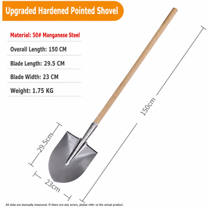 Bêche pointue en acier au manganèse argenté trempé, manche en bois épaissi de 1,2 m, pour usage domestique et agricole, excavation et remise en état, PI - Product Image 2