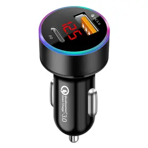 Factory 2 Port Fast Charging Smart LED Digital Display Dual USB Qc3.0 PD Car Charger 36W Type C Car Charger For iPhone / Android