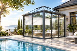 Pérgola Moderna Personalizada para Exteriores, Resistente al Viento, con Techo Plano, Invernadero de Vidrio, Estructura de Aluminio, Prefabricada, Independiente - Product Image 4