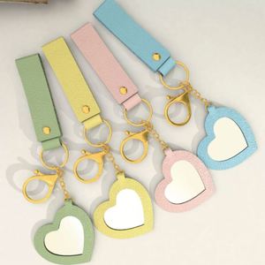 Wholesale Heart <b>Mirror</b> Pu Leather Keychain Customizable Multi-Color Wristlet Ring Key Pendant Valentine Day for Women - Product Image 1