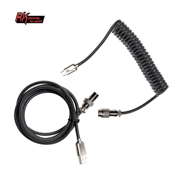 Royal Kludge RK Custom DIY USB Type C Zinc Alloy Coil Coiled Braided Cord Mechanical Keyboard Cable With Aviator Connector