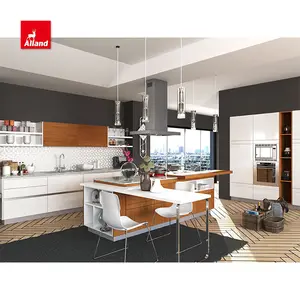 Современный Меламиновый ламинат Allandcabinet, лакированные кухонные шкафы, модный островной шкаф, дизайн кухни