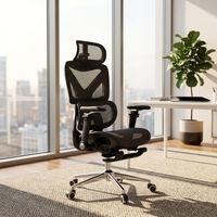 Chaises de bureau de direction de luxe, chaise de bureau pivotante en maille noire avec appui-tête 4D, accoudoirs 6D et repose-pieds rétractable