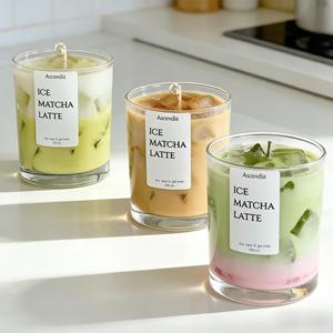 Bougie parfumée Scentique Latte en cire de soja, aromathérapie, décoration d'intérieur, pot en verre, forme cylindrique, 1 mèche, style mignon - Product Image 2