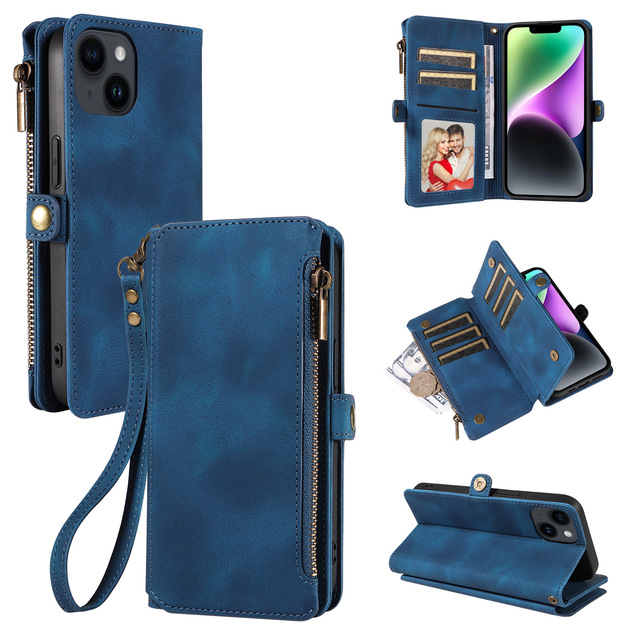 New Design Leather Wallet Card Bag 3-in-1 Phone Case with Leather Rope for iPhone 15 14 13 12 11 Pro Max for Business Occasion