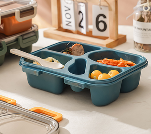 Caja Bento de plástico portátil sin BPA de 900ml, contenedor de almuerzo de <span class=keywords><strong>4</strong></span> compartimentos con <span class=keywords><strong>cuchara</strong></span> plegable - Product Image 3