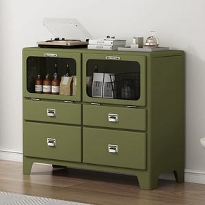 Armoire de rangement moderne en métal rouge multi-usages, gain de place, pour bar à café et spiritueux, pour salon - Product Image 4