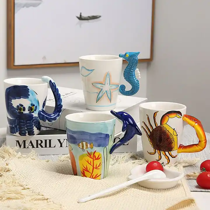 Ceramic Breakfast Handgrip Mug, Porcelain Coffee Mugs Lid
