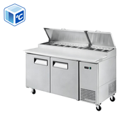 Table de préparation de pizzas réfrigérée commerciale en acier inoxydable à prix d'usine avec rail pour barquette à garnitures