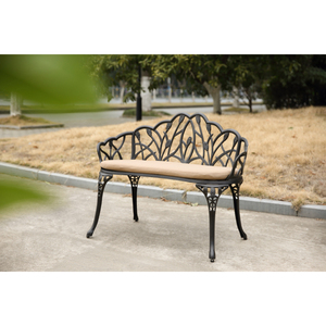 Tulip Patio Garden <b>Bench</b> Cast Aluminum Outdoor Furniture Floral Rose Design for Patio Park Lawn Yard - Product Image 3