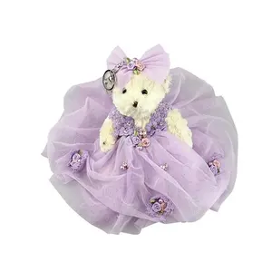 Wholesale Custom Mini Teddy Bear Keyring Soft Toy Plush Keychain Kawaii Bear With Dress Wedding Keychain