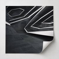 Papier peint mural géométrique personnalisé en béton foncé avec bande lumineuse blanche sur toile huilée pour la décoration de cinéma, salle de jeux, salle de sport