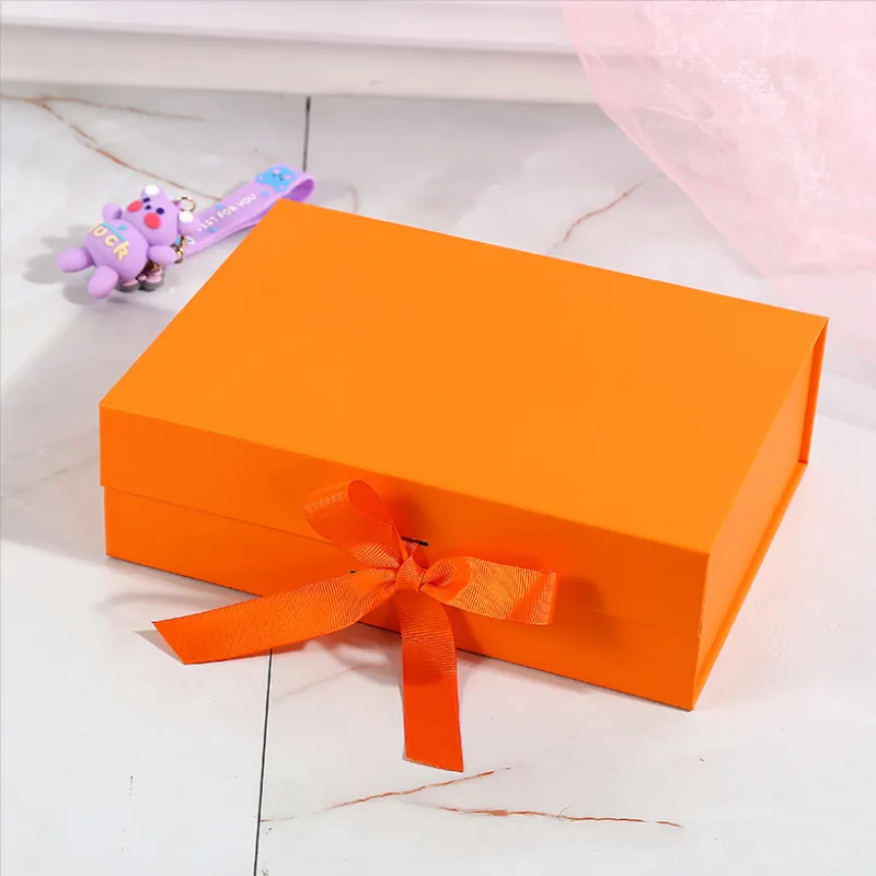 Custom Recycled Folding Paper Flat Box Custom Logo Luxury Cardboard Storage Packing Magnetic Ribbon Gift Boxes For Wedding
