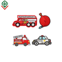 Autocollants de camion de pompiers pour enfants, dessin animé, patchs en tissu sergé brodés à repasser, badges
