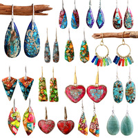 Boucles d'oreilles pendantes en jaspe impérial bohème, style mixte, pierres naturelles, boucles d'oreilles à crochet, bijoux vintage pour femmes, vente en gros