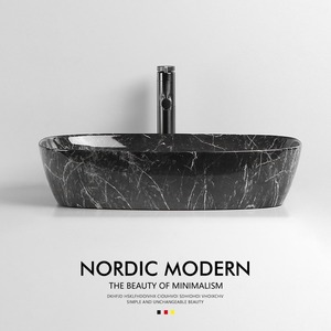 Lavabo de Cerámica Cuadrado Negro para Baño, Lavabo de Una Pieza para Encimera, Acabado Brillante, Montaje de Grifo de un Solo Orificio - Product Image 3