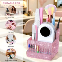 Boîte de rangement rectangulaire en plastique entièrement incrustée de diamants pour accessoires de nail art, support pour forets, organisateur de limes à ongles et brosses, décoration de bureau