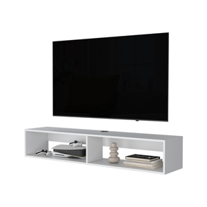 Floating Media Rack In Melamine <b>White</b> Two <b>Shelves</b> <b>Wall</b> <b>Shelf</b> For Living Room - Product Image 4