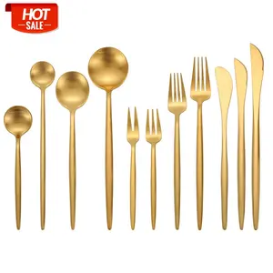 matte gold plated wedding luxury silverware stainless steel cutlery set cutipol goa gold flatware