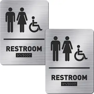 모든 성별 욕실 사인 남녀공용 및 핸디캡 점자 화장실 사인 휠체어 욕실 사인 점자