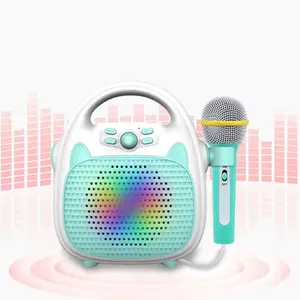 Wiederauf ladbarer tragbarer Karaoke-Lautsprecher für Karaoke-Maschinen mit Mikrofon BT/Speicher karte/USB-Konnektivitäts leuchten für Jungen und Mädchen