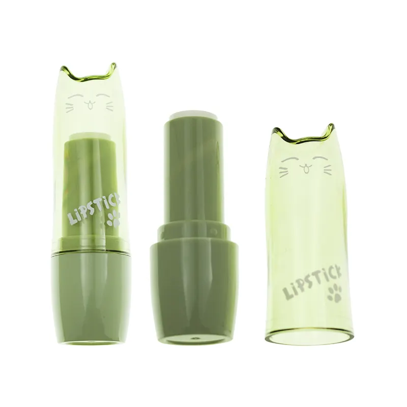 Wholesale Stock Goods Lovely Cute green Cat Animal Shape Plastic Lipstick Tube For Cosmetic Lipbalm Containers Packaging