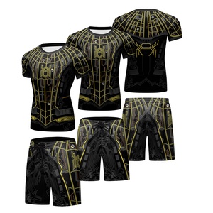 Vente en gros de compression <span class=keywords><strong>Spiderman</strong></span> Rash Guard à manches courtes BJJ Jiu Jitsu Gym T Shirt MMA Boxing Shorts Set pour hommes Logo personnalisé - Product Image 5