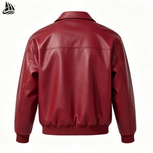 High Quality Custom Logo Zip up Red Pu Biker Vintage Pu <strong>Lambskin</strong> <strong>Leather</strong> <strong>Jacket</strong> Men - Product Image 4