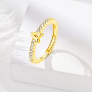 Đồ Trang Sức Thời Trang 925 Sterling Silver 18K Vàng Mạ Đồ Trang Sức <span class=keywords><strong>A</strong></span> Để Z Thư Ban Đầu Có Thể Điều Chỉnh Kích Thước Nhẫn Cho Phụ Nữ - Product Image 2