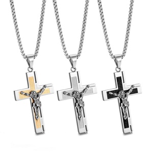 Fashion <b>Mens</b> <b>Silver</b> Chains Engraved Custom logo Jesus Cross Pendant <b>Necklace</b> - Product Image 1