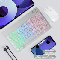Clavier BT sans fil rétroéclairé adapté au téléphone portable Ipad Tablet RGB Three-colour Gradual Change Luminous Keyboard Mouse