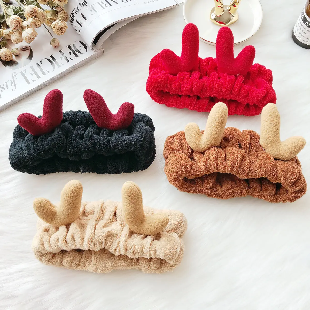 Cute Antlers Wash Face Hairband Japanese Soft Plush Christmas Elk Headband Hair Bands For Women Girls Hair Accessories