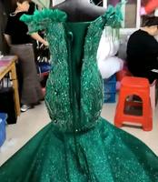 Magnifique Robe de Bal de Sirène Africaine Verte 2024, Épaule Dénudée, Grande Taille, Robe de Soirée en Dentelle Perlée avec Traîne