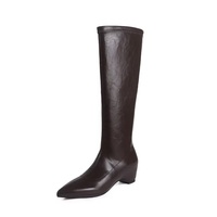 Bottes d'équitation en cuir véritable à bout pointu, hauteur genou, pour l'hiver
