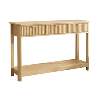 Console en bois massif encastrée avec 3 tiroirs, table d'entrée étroite contemporaine avec étagères de rangement ouvertes pour salon et hôtel