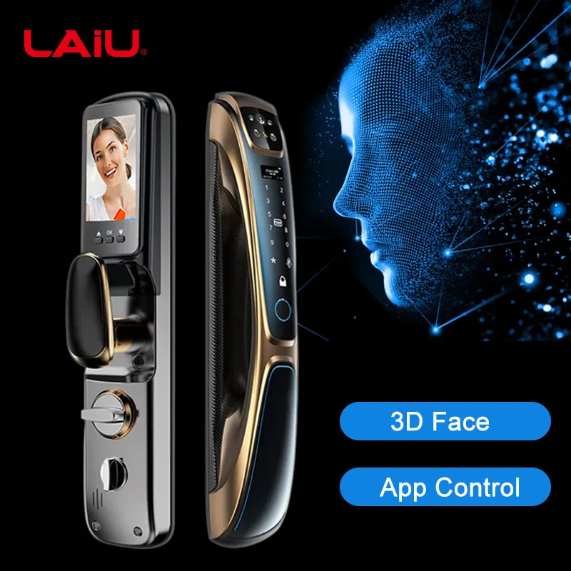 LAIU 얼굴 인식 Q9 골든 와이파이 Usmartgo App 제어 자동 카메라 스마트 도어 잠금