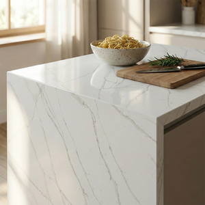 Encimera de Cuarzo Artificial de Alta Calidad, Resistente a las Manchas, Base Blanca con Vetas Grises, para Cocina, Baño, Mesa de Comedor - Product Image 1