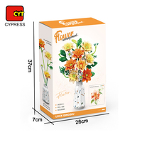 Vente en gros Bloc de construction Bouquet Vase Fleurs artificielles Bouquet de roses Brique de construction Ensemble de jouets