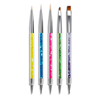 5 PIÈCES 2-En-1 Brosse de Manucure Sélecteur Double Usage Stylo Poignée Brillante 2 Voies Utiliser Nail Art Peinture Sculpture Brosse Dot Stylo