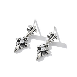 Cross Scout Flower S925 <b>Sterling</b> <b>Silver</b> <b>Stud</b> Earrings Vintage Distressed European American Light Luxury Men Women Style - Product Image 2