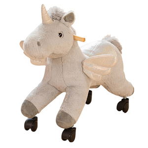 Caballo de Peluche Gris en Oferta, Caballo Balancín Educativo para Niños, Caballo Deslizante, Caballo Cantante - Product Image 1