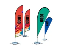 Drapeau de plage en polyester imprimé par sublimation, personnalisé, pour promotion d'événements en extérieur, petit MOQ, bannière volante publicitaire en forme de goutte d'eau