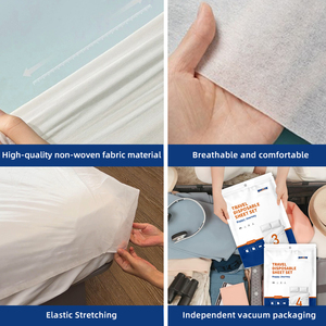 Ensemble de draps de lit d'hôtel jetables pliables portables Tailles King & <span class=keywords><strong>Queen</strong></span> Non tissé Anti-acariens 200TC Utilisation domestique Draps plats à usage unique - Product Image 3