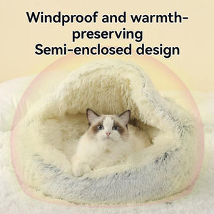 Schelp Hond Kat Bed Huis Voor Slaap Half Gesloten Rond Huisdier Nest Warm Pluche Kennel Pad Matten Kussenhoes Voor Honden Katten - Product Image 2