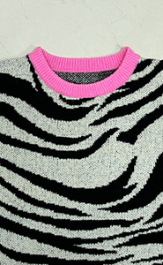 Maglione Lavorato a <span class=keywords><strong>Maglia</strong></span> da Donna con <span class=keywords><strong>Stampa</strong></span> Zebrata Retrò, Pullover Girocollo con Motivo Animale a Coste a Contrasto, Maglieria Moda Harajuku - Product Image 4