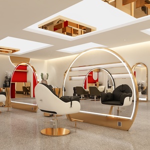 <span class=keywords><strong>Grand</strong></span> <span class=keywords><strong>miroir</strong></span> <span class=keywords><strong>de</strong></span> sol semi-circulaire simple face ou double face pour salons <span class=keywords><strong>de</strong></span> <span class=keywords><strong>coiffure</strong></span>, style luxe léger, mobilier <span class=keywords><strong>de</strong></span> <span class=keywords><strong>salon</strong></span> en cuir - Product Image 1