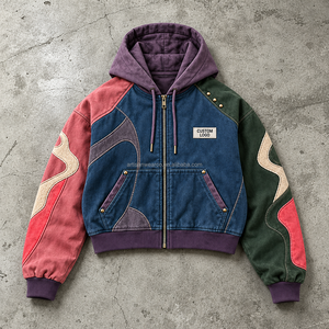 Giacca con Cappuccio Multicolore Personalizzata per <span class=keywords><strong>Uomo</strong></span>, con Fodera Trapuntata e Patchwork a Contrasto, Stile Urbano Streetwear OEM ODM - Product Image 1